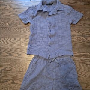 Soft Textured Two-Piece Set in Dusty Blue